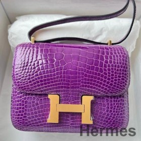 Hermes Constance 18 Handmade Bag In Purple Shiny Alligator Leather