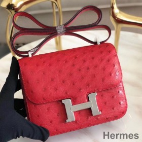 Hermes Constance 18 Handmade Bag In Red Ostrich Leather