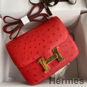 Hermes Constance 18 Handmade Bag In Red Ostrich Leather