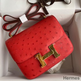 Hermes Constance 18 Handmade Bag In Red Ostrich Leather