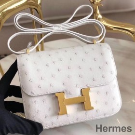 Hermes Constance 18 Handmade Bag In White Ostrich Leather