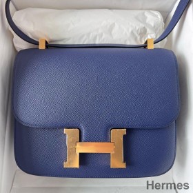 Hermes Constance 24 Handmade Bag In Blue Saphir Epsom Calfskin