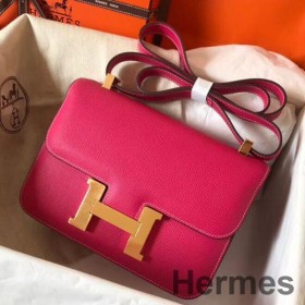 Hermes Constance 24 Handmade Bag In Rose Red Epsom Leather