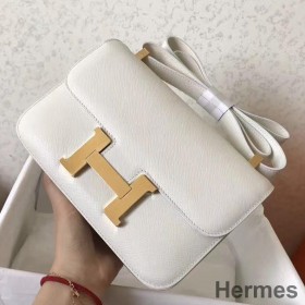 Hermes Constance 24 Handmade Bag In White Epsom Leather