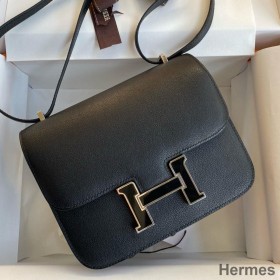 Hermes Constance Enamel 18 Handmade Bag In Black Swift Calfskin