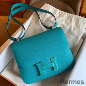 Hermes Constance Enamel 18 Handmade Bag In Blue Paon Epsom Calfskin