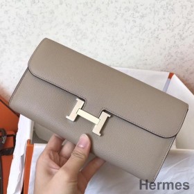 Hermes Constance Long Wallet In Grey Epsom Leather