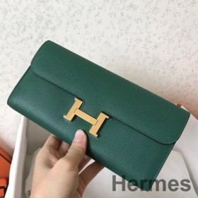 Hermes Constance Long Wallet In Malachite Epsom Leather