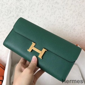 Hermes Constance Long Wallet In Malachite Epsom Leather