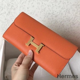 Hermes Constance Long Wallet In Orange Epsom Leather