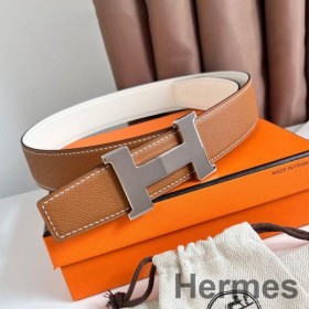 Hermes Constance Reversible Belt 38MM in Gold and White Epsom Calfskin