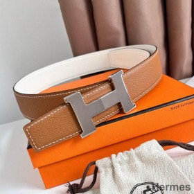 Hermes Constance Reversible Belt 38MM in Gold and White Epsom Calfskin