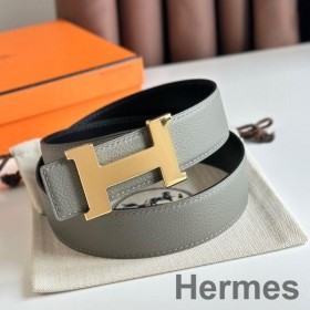 Hermes Constance Reversible Belt 38MM in Grey Clemence Leather