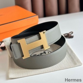 Hermes Constance Reversible Belt 38MM in Grey Clemence Leather