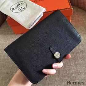 Hermes Dogon Duo Wallet In Black Clemence Leather
