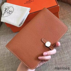 Hermes Dogon Duo Wallet In Gold Clemence Leather
