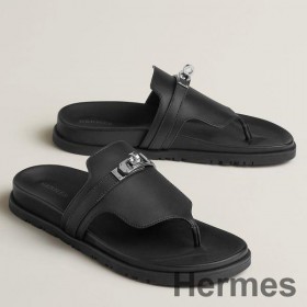 Hermes Empire Sandals in Black Calfskin