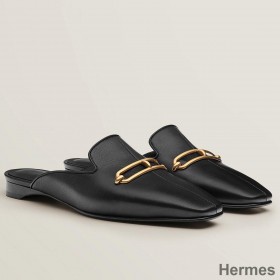 Hermes Esmee Mules in Black Calfskin
