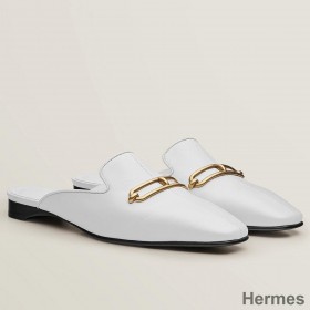 Hermes Esmee Mules in White Calfskin