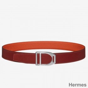 Hermes Etrier Buckle Belt & Orange Clemence 32 MM Strap
