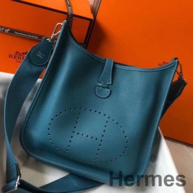 Hermes Evelyne III 29 PM Bag In Blue Jean Clemence Leather