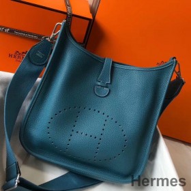 Hermes Evelyne III 29 PM Bag In Blue Jean Clemence Leather