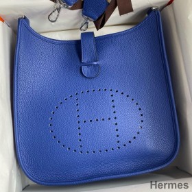 Hermes Evelyne III PM 29 Handmade Bag in Blue Electric Clemence Leather