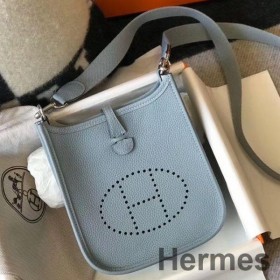 Hermes Evelyne III TPM Bag In Blue Lin Clemence Leather