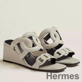 Hermes Figari 55mm Wedge Sandals In Ivory Nappa Leather