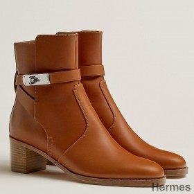 Hermes Frenchie 50mm Ankle Boots In Brown Calfskin
