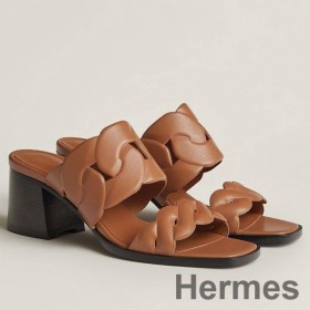 Hermes Gaby Sandals 60mm in Brown Nappa Leather