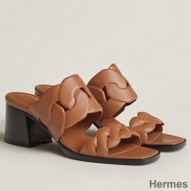 Hermes Gaby Sandals 60mm in Brown Nappa Leather