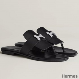 Hermes Galerie Sandals In Black Calfskin