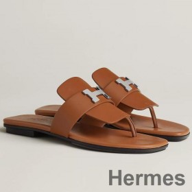 Hermes Galerie Sandals In Brown Calfskin