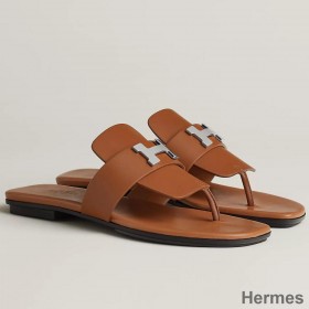 Hermes Galerie Sandals In Brown Calfskin