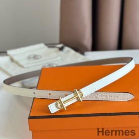 Hermes Gamma 13mm Belt in White Epsom Leather and Taupe Swift Leather