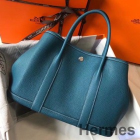 Hermes Garden Party 30 Bag In Blue Jean Taurillon Leather