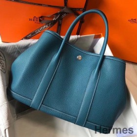 Hermes Garden Party 30 Bag In Blue Jean Taurillon Leather