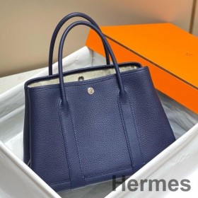 Hermes Garden Party 30 Bag In Blue Saphir Taurillon Leather