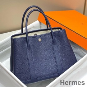 Hermes Garden Party 30 Bag In Blue Saphir Taurillon Leather