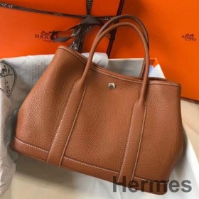 Hermes Garden Party 30 Bag In Gold Taurillon Leather
