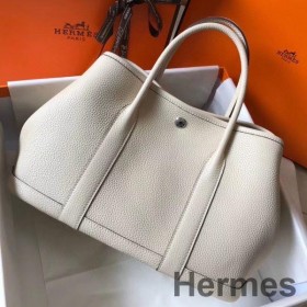 Hermes Garden Party 30 Bag In White Taurillon Leather