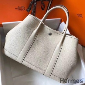 Hermes Garden Party 30 Bag In White Taurillon Leather