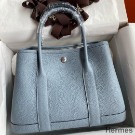 Hermes Garden Party 30 Handmade Bag in Blue Lin Clemence Leather