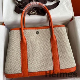 Hermes Garden Party 30 Handmade Bag in Toile and Orange Leather