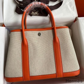 Hermes Garden Party 30 Handmade Bag in Toile and Orange Leather