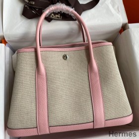 Hermes Garden Party 30 Handmade Bag in Toile and Pink Leather