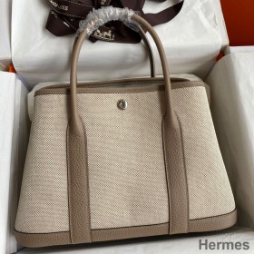 Hermes Garden Party 30 Handmade Bag in Toile and Tourterelle Leather