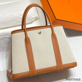 Hermes Garden Party 30cm Bag in Toile and Gold Leather
