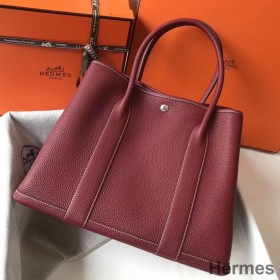 Hermes Garden Party 36 Bag In Bordeaux Clemence Leather
